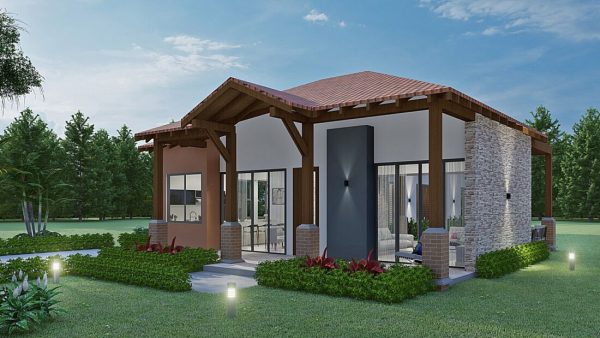 Render fachada principal 2, diseño casa campestre el trébol