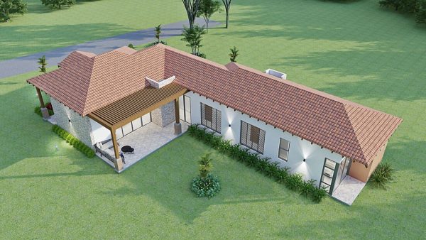 Render exterior aéreo 1, diseño casa campestre el trébol