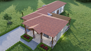 Render exterior aéreo 3, diseño casa campestre el trébol