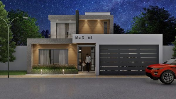 Render exterior 4, diseño casa moderna llano grande