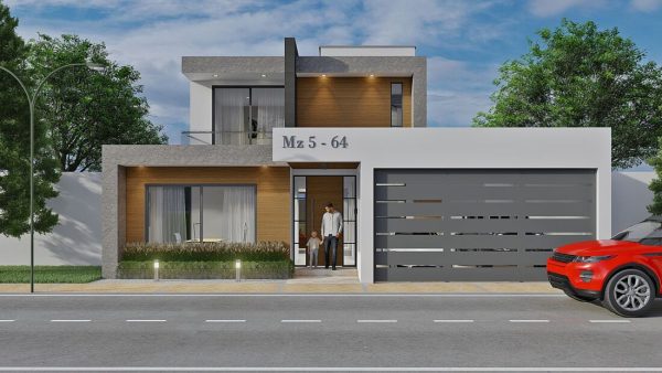 Render fachada principal, diseño casa moderna llano grande