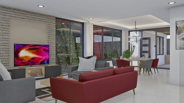 Render interior 1, diseño casa moderna llano grande