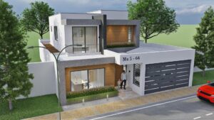 Render exterior 1, diseño casa moderna llano grande