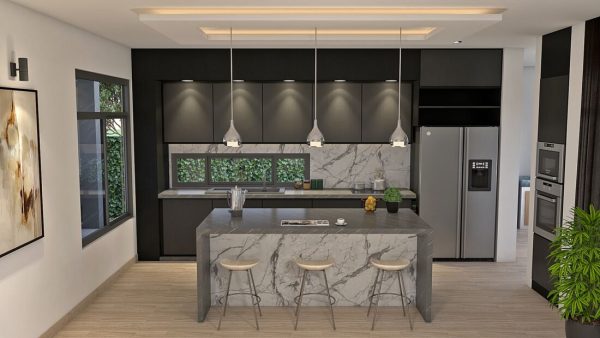 Render cocina, Diseño casa campestre Pasieli