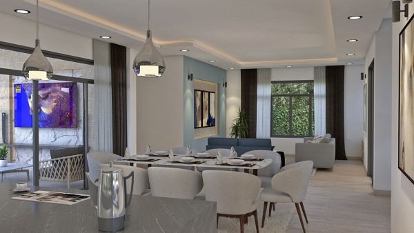 Render comedor - sala, Diseño casa campestre Pasieli