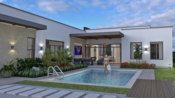 Render exterior piscina 1, Diseño casa campestre Pasieli