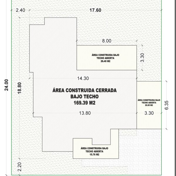Análisis de área, primer piso, Diseño casa moderna la aurora