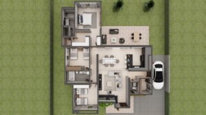 Render planta primer piso, Diseño casa moderna la aurora