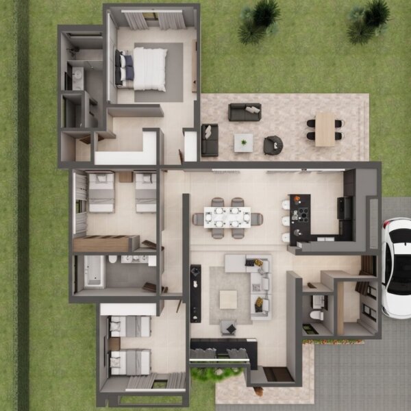 Render planta primer piso, Diseño casa moderna la aurora