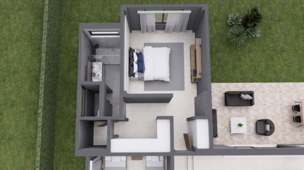 Render planta habitación, Diseño casa moderna la aurora