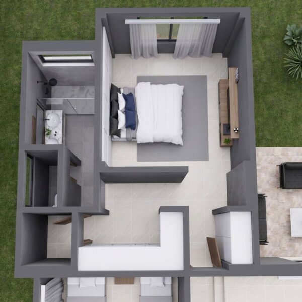 Render planta habitación, Diseño casa moderna la aurora