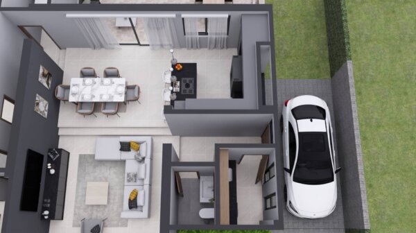 Render planta primer piso, Diseño casa moderna la aurora