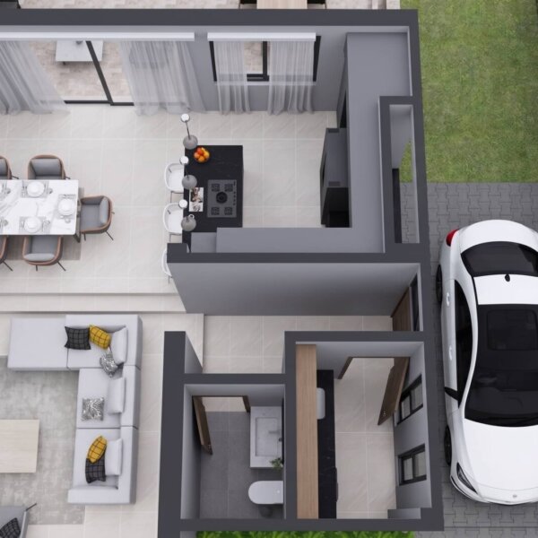 Render planta primer piso, Diseño casa moderna la aurora
