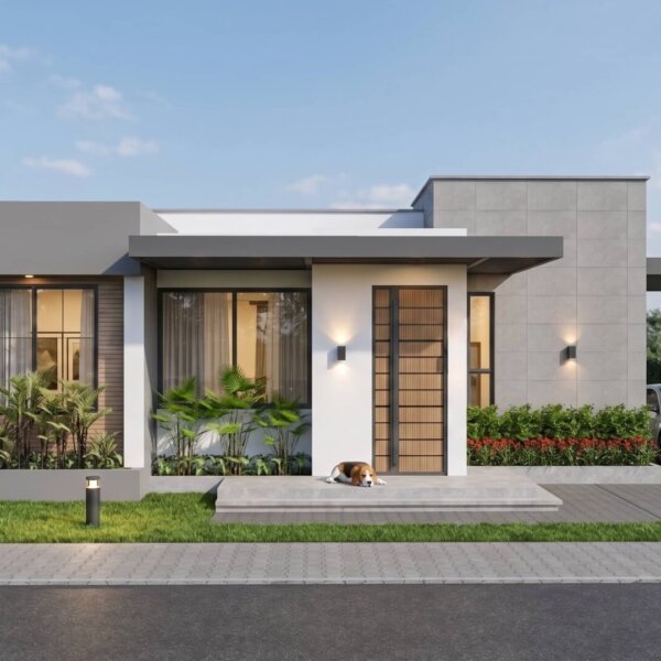 Render fachada, Diseño casa moderna la aurora