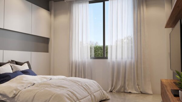 Render interior habitación, Diseño casa moderna la aurora
