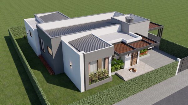 Render perspectiva aérea 1, Diseño casa moderna la aurora