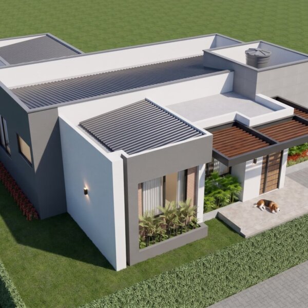 Render perspectiva aérea 1, Diseño casa moderna la aurora