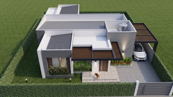 Render perspectiva aérea 2, Diseño casa moderna la aurora