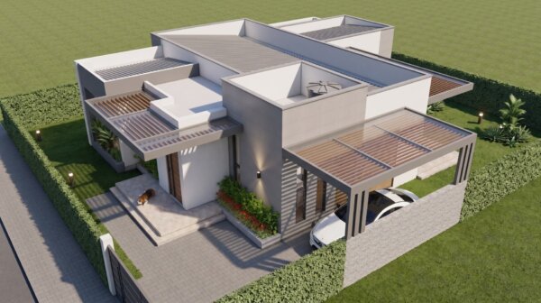 Render perspectiva aérea 3, Diseño casa moderna la aurora