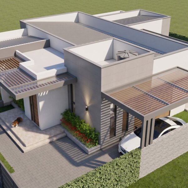 Render perspectiva aérea 3, Diseño casa moderna la aurora