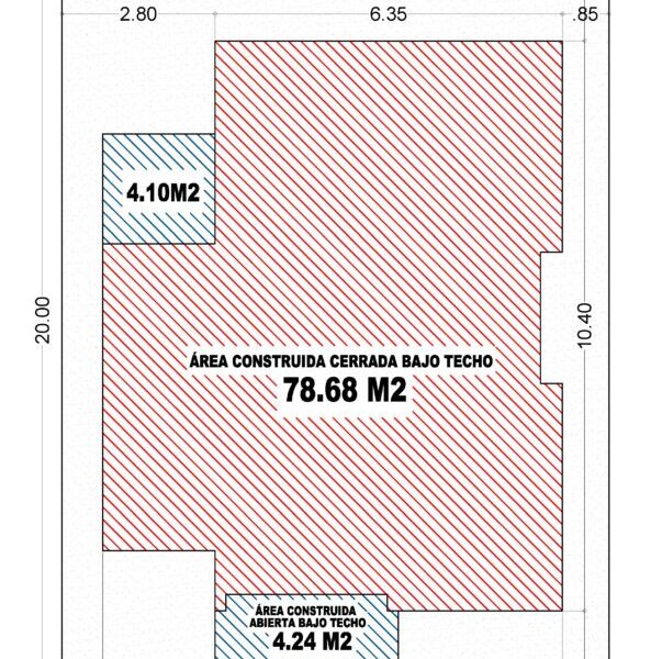 Diseño casa familiar El Bambú 10x20 en un piso, 87 M2, planos