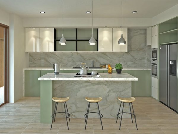 Render cocina, espacio interior, Diseño casa campestre Bella Terra