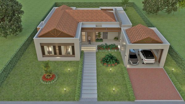 Render aéreo fachada principal, Diseño casa campestre Bella Terra