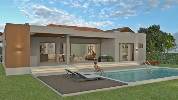 Render piscina, zona social 2, Diseño casa campestre Bella Terra