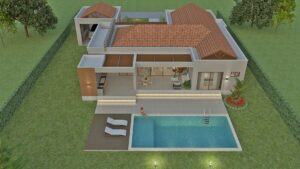 Render piscina, zona social 3, Diseño casa campestre Bella Terra