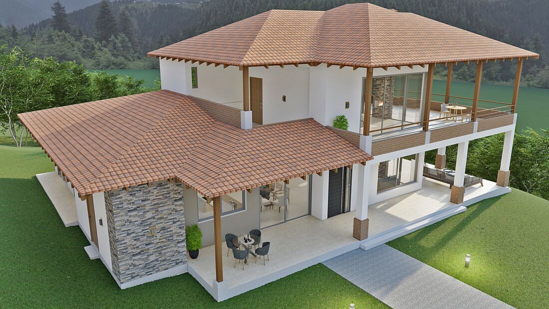 Planos diseño casa campestre Altos de Aragón en dos pisos, 443 M2