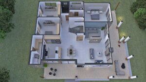 Render perspectiva aérea primer piso, Diseño casa campestre Altos de Aragón