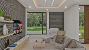 Render interior, sala 2_ Diseño casa moderna Acuarela