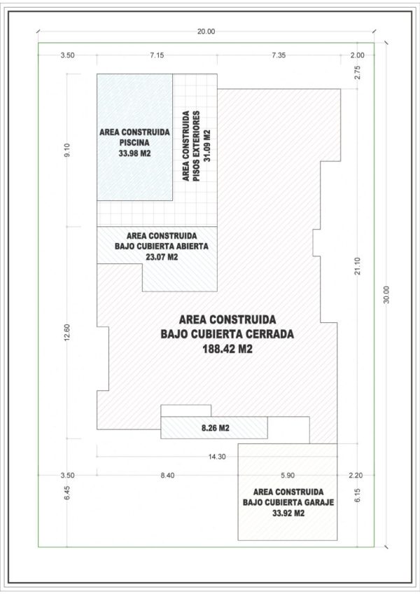 Esquema de áreas primer piso_ Diseño casa campestre moderna El Prado