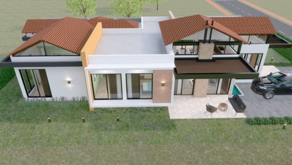 Render exterior 7, vista aérea_ Diseño casa campestre Las Dalias