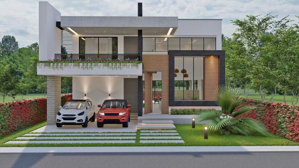 Render fachada principal 1_ Casa Moderna Costa Azul