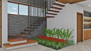 Render interior escaleras_ Diseño casa campestre La Ladera