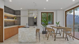 Render interior cocina y comedor 1_ Diseño casa campestre La Ladera