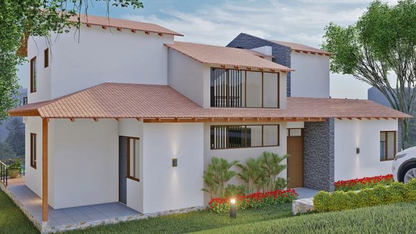 Render fachada principal 1_ Diseño casa campestre La Ladera