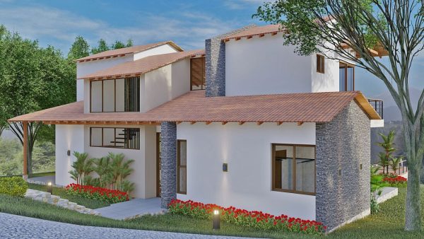 Render fachada principal 2_ Diseño casa campestre La Ladera