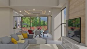 Render interior sala-comedor 1_ Diseño casa campestre Miraflores