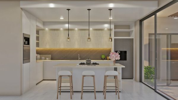 Render interior cocina_ Diseño casa campestre Miraflores