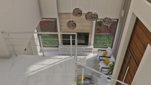 Render aéreo, doble altura, segundo piso 1_ Diseño casa campestre Miraflores