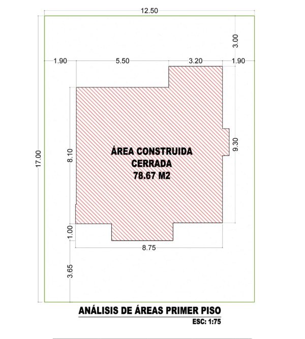 Esquema de áreas primer piso_ Diseño casa pequeña Los Tejados