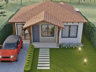 Render exterior aéreo 1_ Diseño casa pequeña Los Tejados