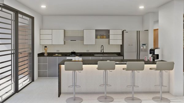 Render interior cocina_ Diseño casa campestre Los Almendros