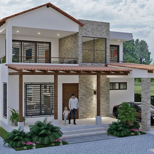 Render fachada principal 1_ Diseño casa campestre Los Almendros