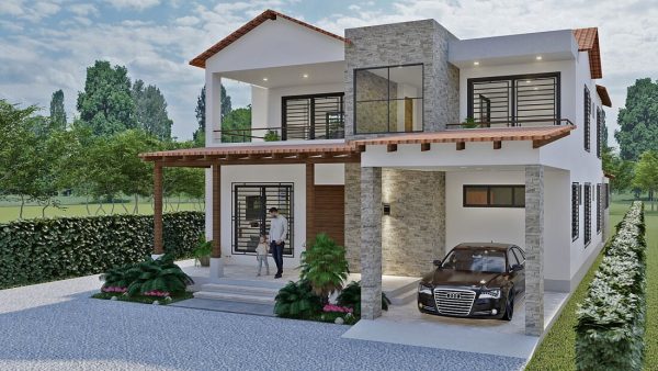 Render fachada principal 3_ Diseño casa campestre Los Almendros