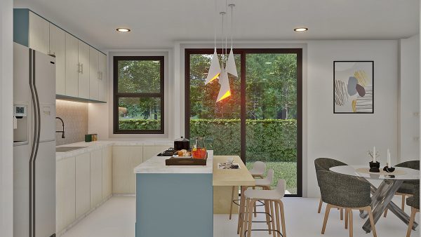 Render comedor y cocina_ Diseño casa moderna Esmeralda 2