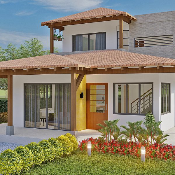 Render fachada principal 3_Diseño casa campestre alero primaveral modelo 2