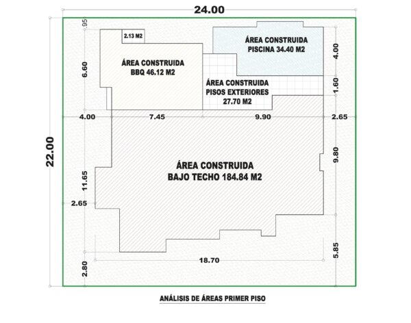 Esquema de áreas primer piso_ Diseño casa moderna Portobello
